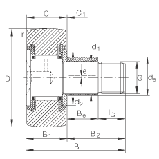 螺栓型滾輪 KRE16-PP, 軸向引導，帶偏心鎖圈，兩側用塑料推力平墊圈