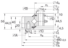 交叉滾子軸承 XSA140414-N, 標準系列 14， 外部的齒輪齒，兩側(cè)唇密封