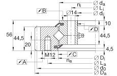 交叉滾子軸承 XSA140544-N, 標(biāo)準(zhǔn)系列 14， 外部的齒輪齒，兩側(cè)唇密封