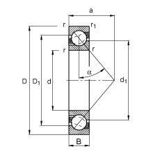 角接觸球軸承 7317-B-JP, 根據 DIN 628-1 標準的主要尺寸，接觸角 α = 40°