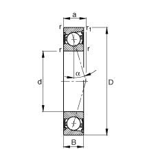 主軸軸承 B71912-C-2RSD-T-P4S, 調(diào)節(jié)，成對安裝，接觸角 α = 15°，兩側(cè)唇密封，非接觸，加嚴(yán)公差
