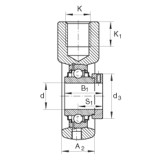 吊裝式軸承座單元 RHE40, 鑄鐵軸承座，帶偏心鎖圈的外球面球軸承，R 密封