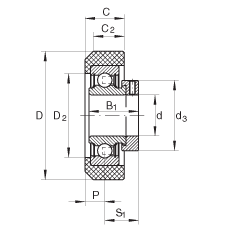 外球面球軸承 RCRA20/46-FA106, 帶橡膠插入件,偏心鎖圈定位, 兩側 P 型密封 外球面球軸承 RCRA20/46-FA106, 帶橡膠插入件,偏心鎖圈定位, 兩側 P 型密封